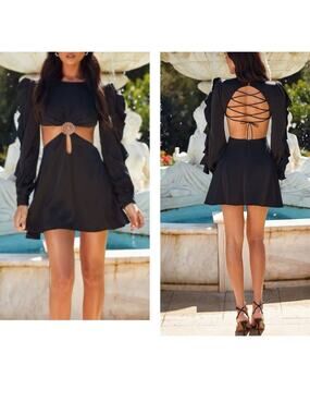 NEW Alamour the Label Romy Dress Black Dress LBD Mini Vacation Silk Sexy Size XL